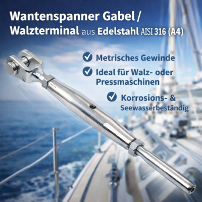 Wantenspanner - Metr. Gewinde - Gabel / Walzterminal - AISI316