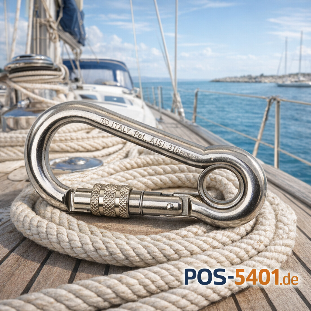 KONG Edelstahl Karabinerhaken mit Sicherungsmutter und Kausch